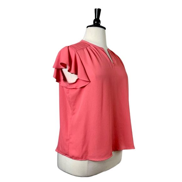 Investments Petite Popover Top Flutter Sleeve Split Neck Coral Pink Women’s XLP - Picture 2 of 14